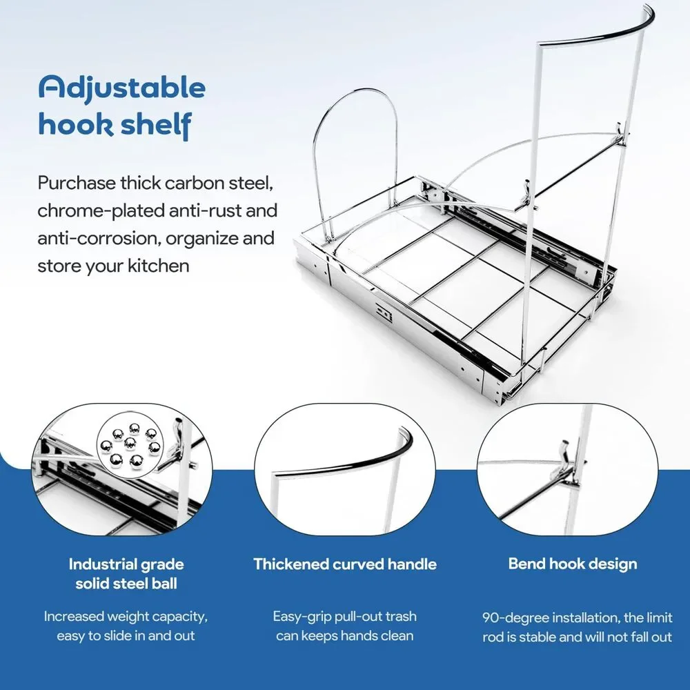 Pull Out Trash Can Organizer Under Cabinet Sink Chrome Sliding Rack No Bin - Picture 6 of 8
